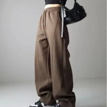 스웨트 팬츠 저지 커브 라인 인사이드 턱 와이드 스웨트 팬츠 L