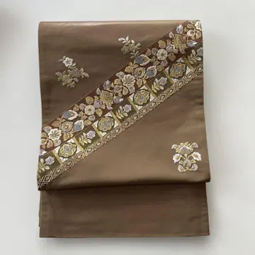 브라운 꽃무늬 자수 후쿠로 오비 기모노