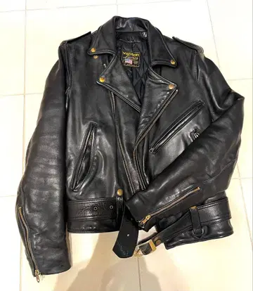 Vanson 블랙 가죽 라이더 자켓 36