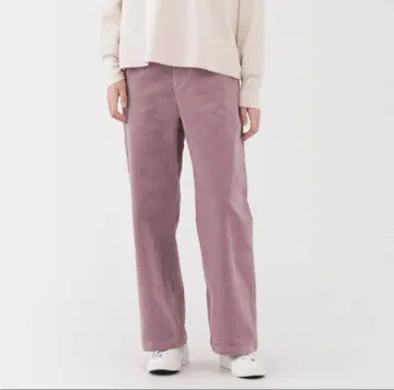 새상품 MUJI 스트레치 코듀로이 이지 스트레이트 팬츠 스모키 핑크