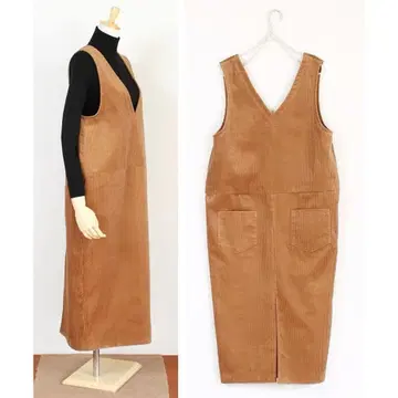 HAND-MADE 코듀로이 오버롤 스커트 라이트 브라운