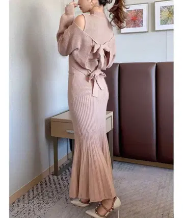 백리본 니트 세트 원피스 RESEXXY