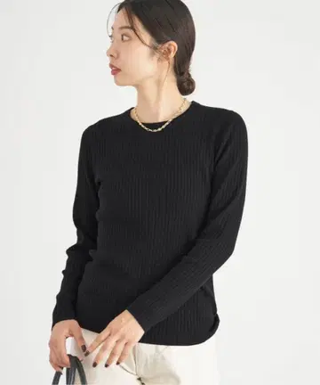 이탈리아 얀 RIB 크루 풀오버 블랙