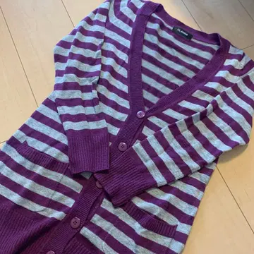 CLASSA 보라색/그레이 스트라이프 가디건