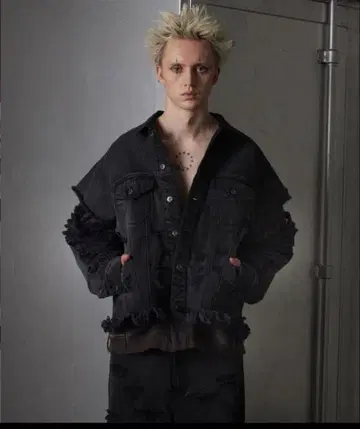 grancy 맨투맨 도킹 디자인 데미지 데님 자켓 M 새상품