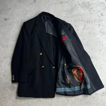 빈티지 골드 버튼 더블 브레스트 안감 디자인 블랙 구제 의류