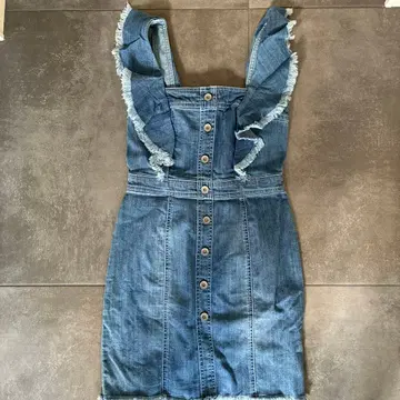 데님 프릴 슬리브리스 미니 원피스