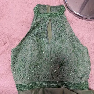 그린 비즈 자수 머메이드 드레스