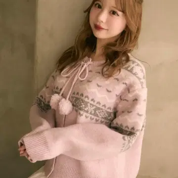 TITTY&CO. 노르딕 무늬 폼폼 가디건