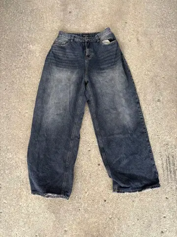 다크 블루 와이드 레그 데님 청바지