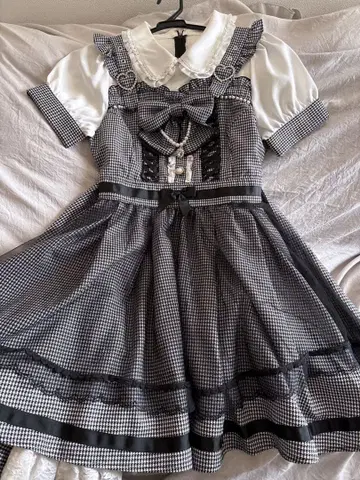 LIZLISA 하운드 투스 에이프런 원피스