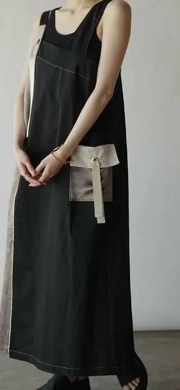 라디에이트 배색 도킹 아지메 오버롤 스커트