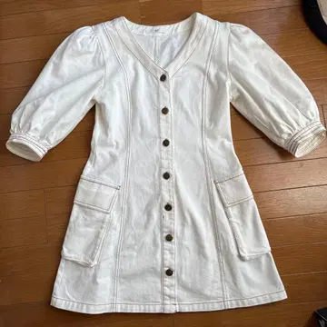 화이트 데님 미니 원피스 반팔