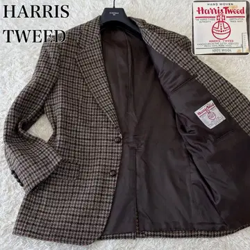 해리스 트위드 테일러드 자켓 싸개 단추 하운드투스 울 XL