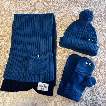 UNIQLO 아냐 니트 모자 장갑 머플러 세트 블루 파랑