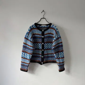 빈티지 노르딕 가디건 네이티브 무늬 콘초 버튼 올 패턴 레트로