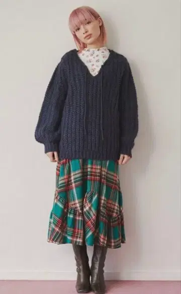 merry jenny 체크 프릴 플레어 스커트 그린