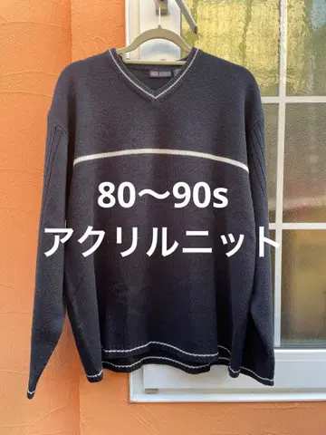 레어 80s 90s 니트 아크릴 스웨터 네이비 L 센터라인 유로