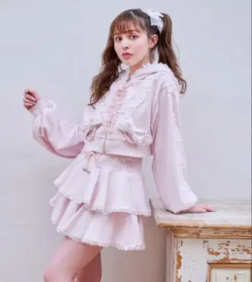 리즈리사 LIZLISA 리본 후드티 셋업 핑크