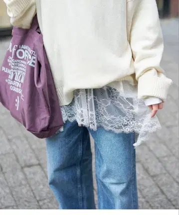 SLOBE IENA 레이스 콤비 티셔츠 화이트 미개봉 새상품