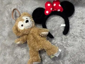 (택 포함) 더피 봉제 인형 키링 & 미니 헤어밴드 세트