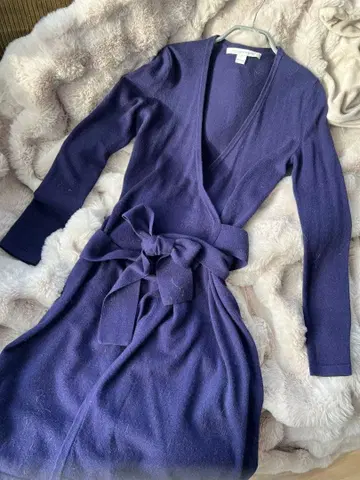 DINE von FURSTENBERG 블루 니트 랩 원피스