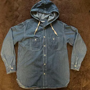 GU 후드 부착 데님 셔츠 다크 블루