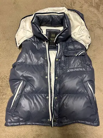 BEAMS 후드 부착 다운 베스트 M 네이비