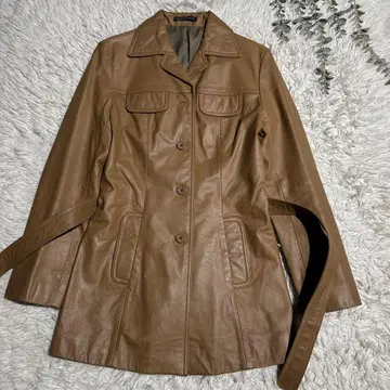 천연 가죽 소가죽 가죽 자켓 카멜 벨트 포함 빈티지풍 M