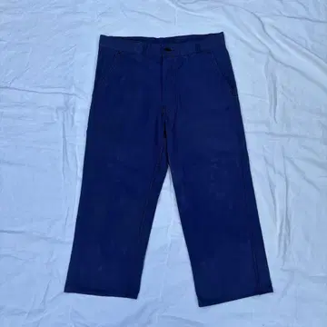 70s 프렌치 워크 팬츠 프랑스 블루 코튼 트윌 통넓은