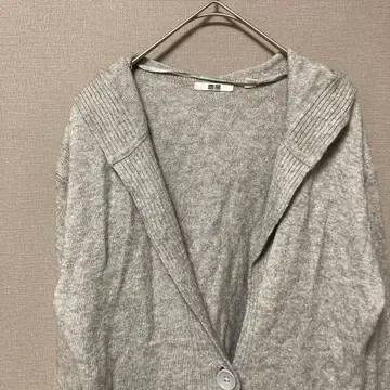 유니클로 니트 후드 가디건 (M) 심플 그레이 무지 캐시미어 혼방