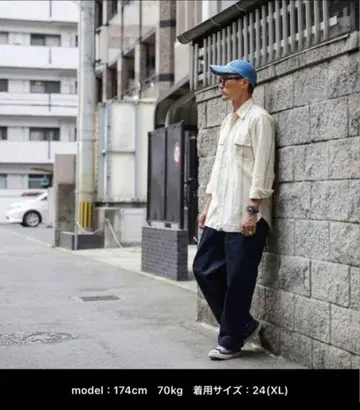 새상품급 WAIPER 치노 팬츠 M52 네이비 투 턱 프랑스군 트라우저