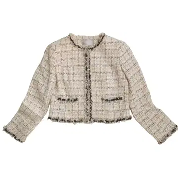 셀포드 노카라 트위드 라메 체크 자켓 36