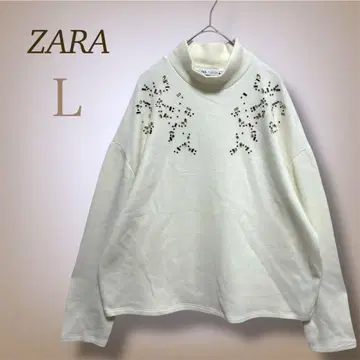 ZARA 자라 하이넥 디자인 니트 루즈핏 비쥬 L 화이트