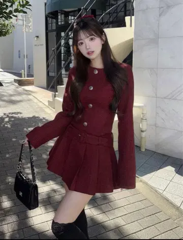 다리치 Darich 박스 플리츠 트위드 미니 원피스