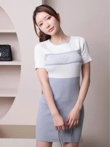 LIP SERVICE LP 바이컬러 리브 니트 원피스