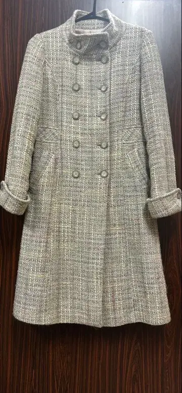 파스텔 컬러 트위드 롱 코트 M 핑크