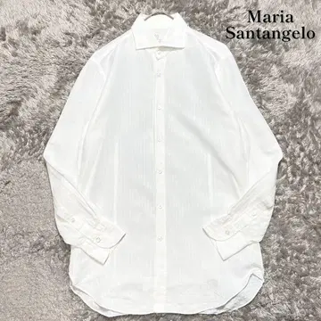 마리아 산타 안젤로 코튼 린넨 와이드 칼라 드레스 셔츠 S 새상품급