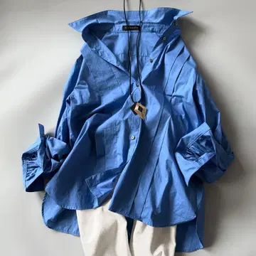 다마 컬렉션 코튼 100 긴팔 셔츠 블라우스 볼륨 소매 블루