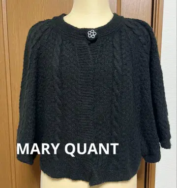 MARY QUANT 케이블 짜임 판초 케이프 코트 플라워 버튼