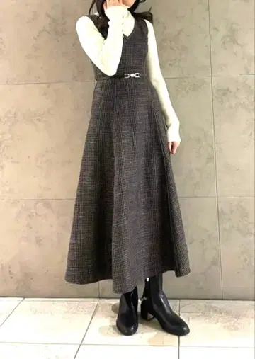 RANDA 란다 트위드 라이크 플레어 원피스 오버롤 스커트