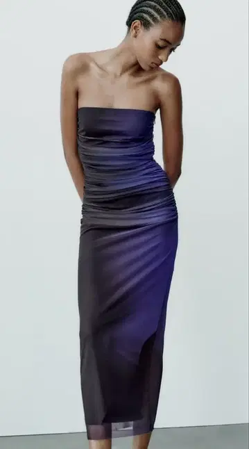 ZARA 프린트 스트랩리스 튜브 원피스