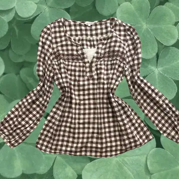 00s 체크 레이스 브라운 튜닉 모리걸 페어리 그런지