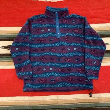 LLBEAN 80s 스냅t 리프 무늬 플리스 올 패턴 USA제 퍼플