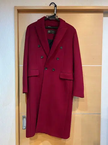 ZARA MANTECO 체스터 코트 레드 울 혼방 더블 브레스트