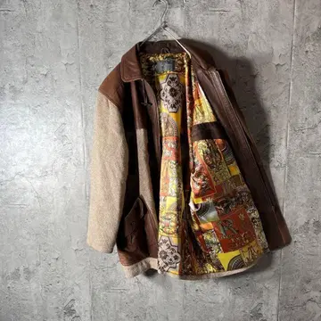 고급 돈피 가죽 코트 안감 화려한 올 패턴 이소재 절개 바이컬러 L~XL