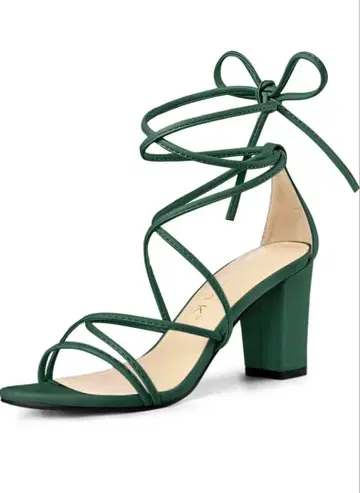 Allegra K 레이스업 스트랩 청키힐 여성용