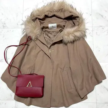 그레이스 콘티넨탈 판초 실루엣 코트 후디드 퍼 포함 36