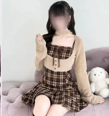 Bunnylis 퍼 볼레로 x 체크 미니 원피스