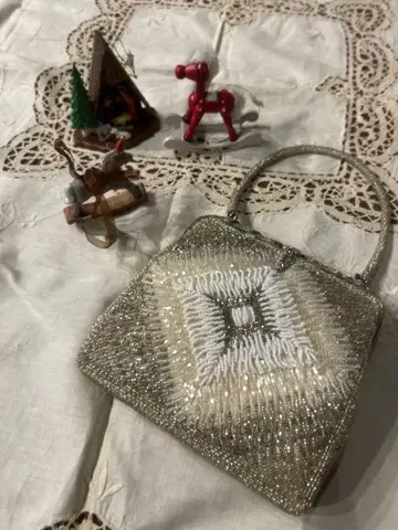 빈티지 앤티크 실버 비즈 자수 클러치백